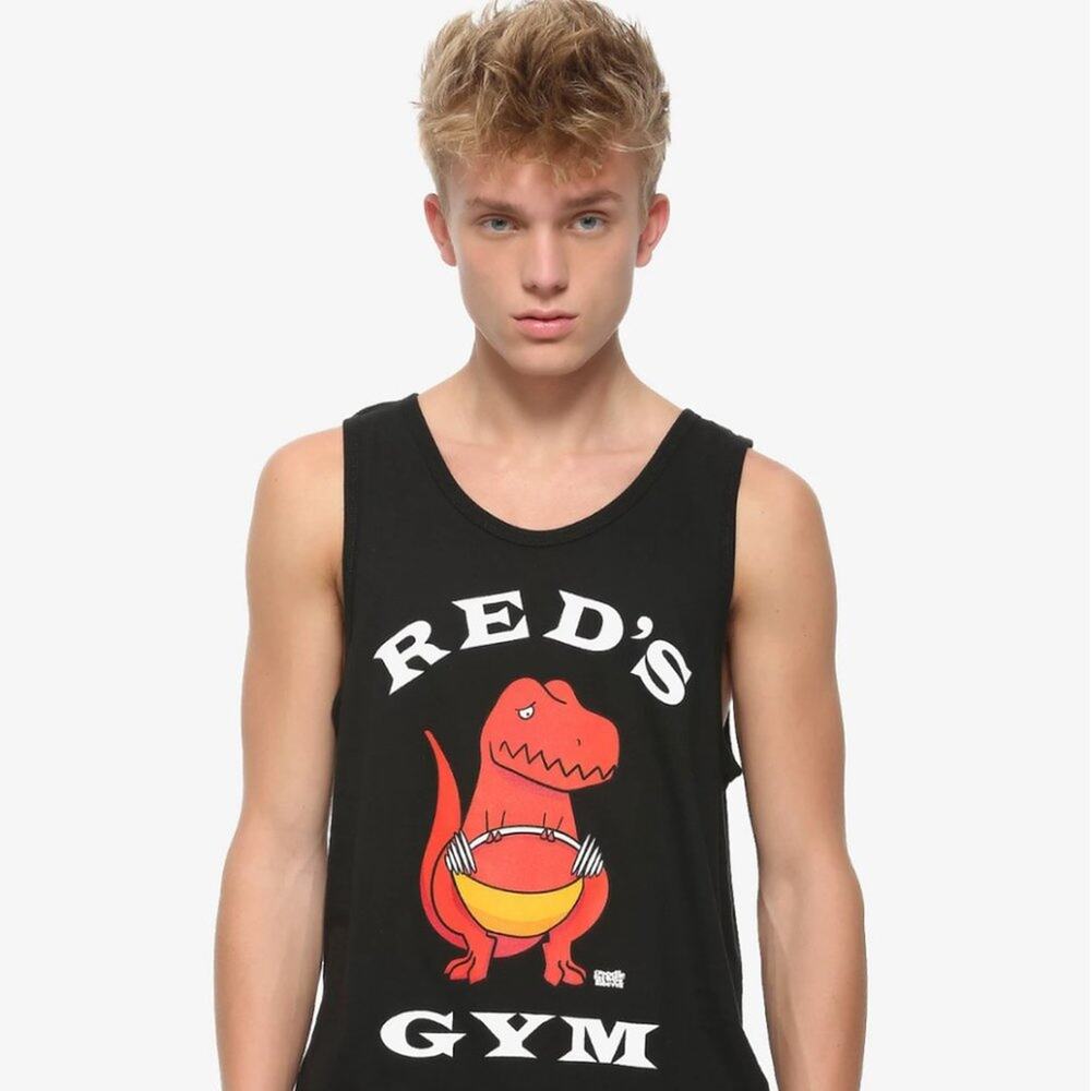 Men's Black Red’s Gym Tank Top Trex XL Black Matter by Goodie Two Sleeves